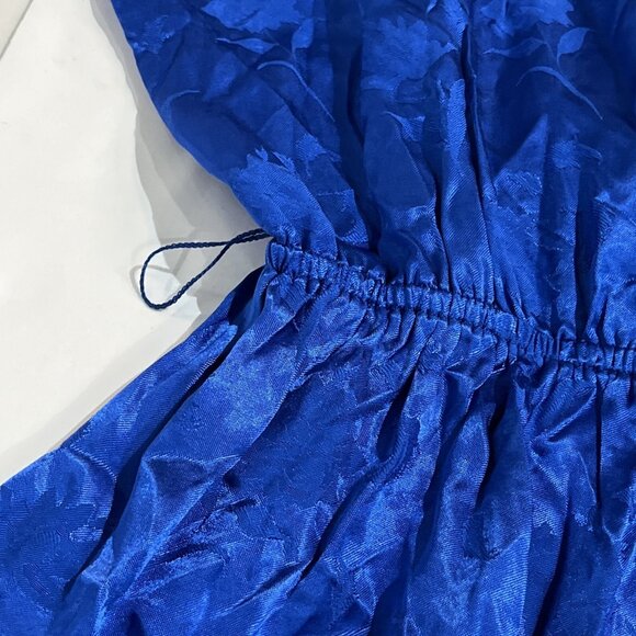Shore Romper Womens S Blue Satin Floral Faux Wrap Flowy Tropical Vacation - Picture 12 of 12